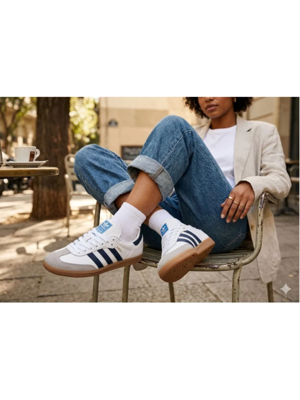 Adidas Samba OG leather Shoes- White/ Night lndigo (1F3814) Womens size 5